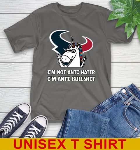 Houston Texans NFL Football Unicorn I'm Not Anti Hater I'm Anti Bullshit T-Shirt 8