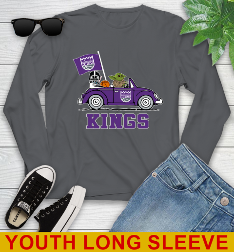 NBA Basketball Sacramento Kings Darth Vader Baby Yoda Driving Star Wars Shirt Youth Long Sleeve 9