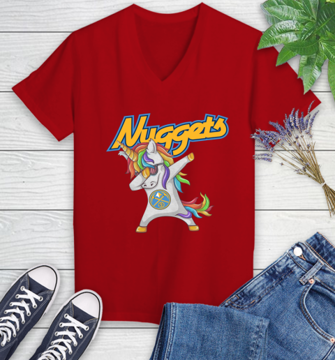 Denver Nuggets NBA Basketball Funny Unicorn Dabbing Sports Women's V-Neck T-Shirt 12