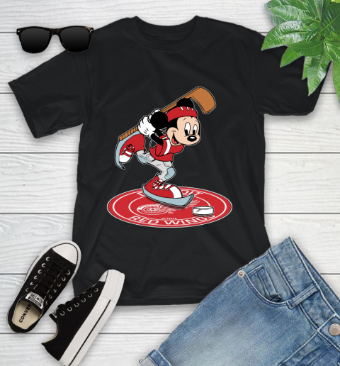 NHL Hockey Detroit Red Wings Cheerful Mickey Disney Shirt Youth T-Shirt