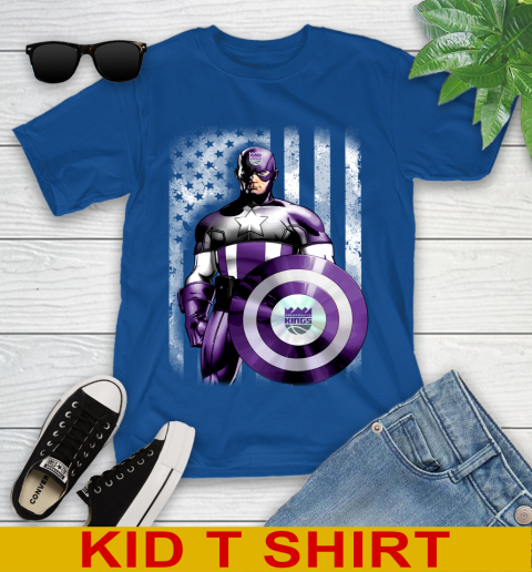 Sacramento Kings NBA Basketball Captain America Marvel Avengers American Flag Shirt Youth T-Shirt 10