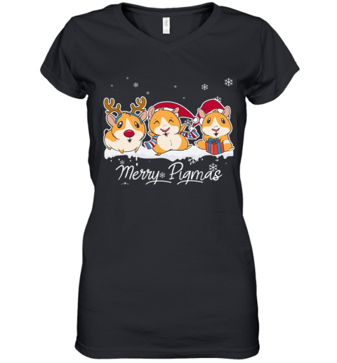 Merry Pigmas Funny Guinea Pig Christmas Women's V-Neck T-Shirt