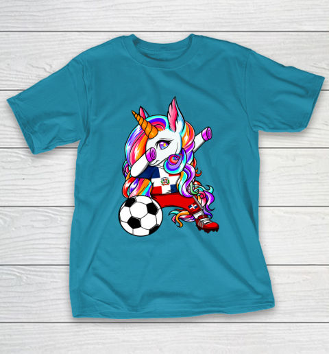 Dabbing Unicorn Dominican Republic Soccer Fans Flag Football T-Shirt 20