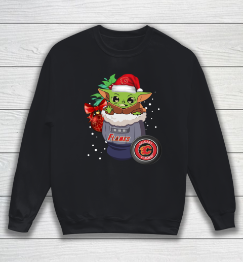 Calgary Flames Christmas Baby Yoda Star Wars Funny Happy NHL Sweatshirt