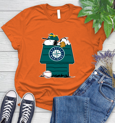 MLB Seattle Mariners Snoopy Woodstock The Peanuts Movie Baseball T Shirt Women's T-Shirt 4