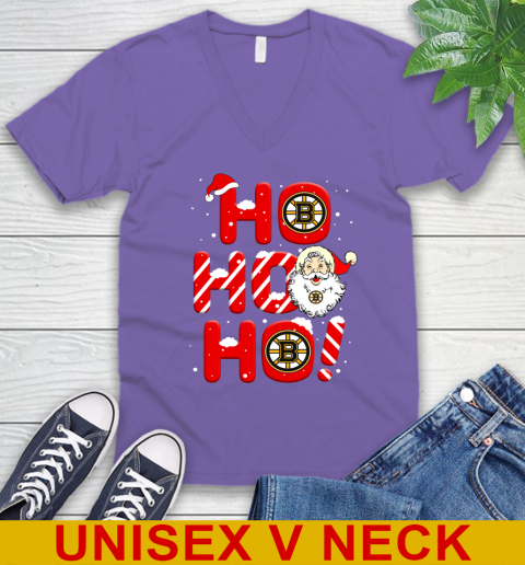 Boston Bruins NHL Hockey Ho Ho Ho Santa Claus Merry Christmas Shirt V-Neck T-Shirt 8