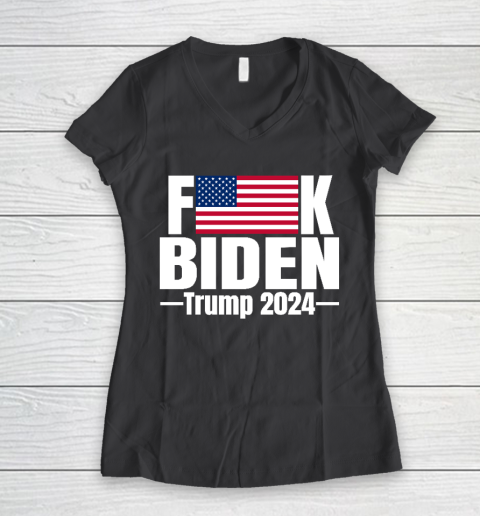 Fuck Biden American Flag Trump 2024 Women's V-Neck T-Shirt 6