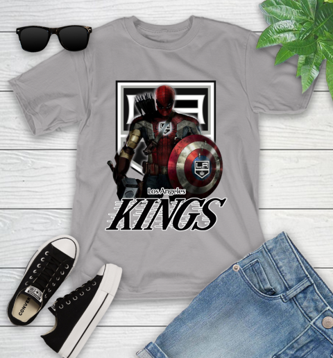 NHL Captain America Thor Spider Man Hawkeye Avengers Endgame Hockey Los Angeles Kings Youth T-Shirt 4