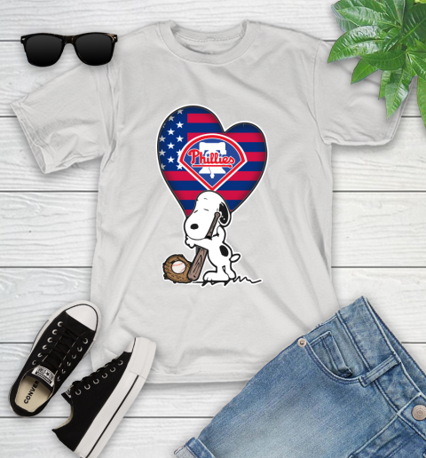 Philadelphia Phillies MLB Baseball The Peanuts Movie Adorable Snoopy Youth T-Shirt