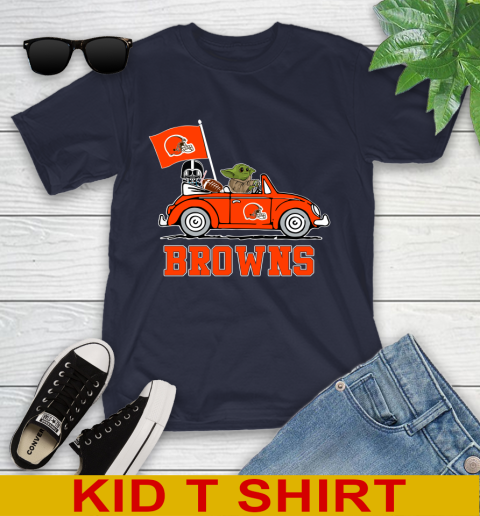 NFL Football Cleveland Browns Darth Vader Baby Yoda Driving Star Wars Shirt Youth T-Shirt 3