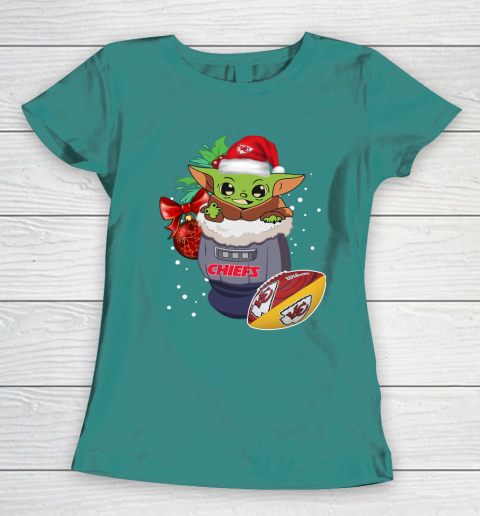 Kansas City Chiefs Christmas Baby Yoda Star Wars Funny Happy NFL Women's T-Shirt 12