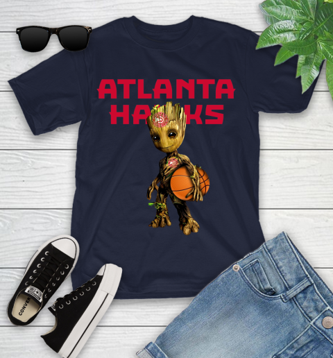 Atlanta Hawks NBA Basketball Groot Marvel Guardians Of The Galaxy Youth T-Shirt 3
