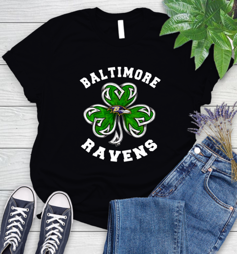 NFL Baltimore Ravens Three Leaf Clover St Patrick's Day Football Sports Women's T-Shirt