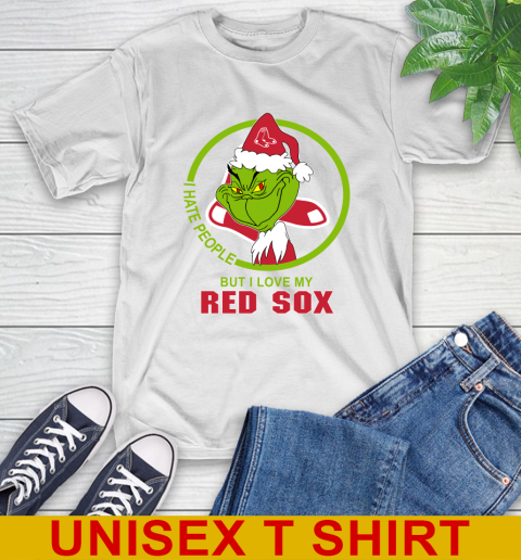 Boston Red Sox MLB Christmas Grinch I Hate People But I Love My Favorite Baseball Team T-Shirt