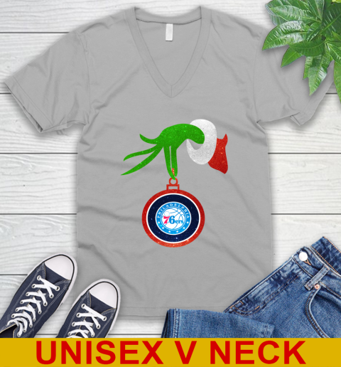 Philadelphia 76ers Grinch Merry Christmas NBA Basketball V-Neck T-Shirt - Image 5