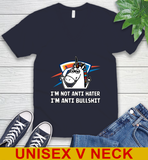 Oklahoma City Thunder NBA Basketball Unicorn I'm Not Anti Hater I'm Anti Bullshit V-Neck T-Shirt 3