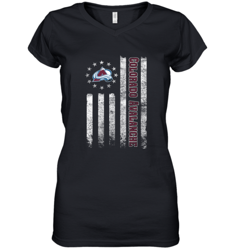 NHL American Flag Hockey Sports Colorado Avalanche Women's V-Neck T-Shirt