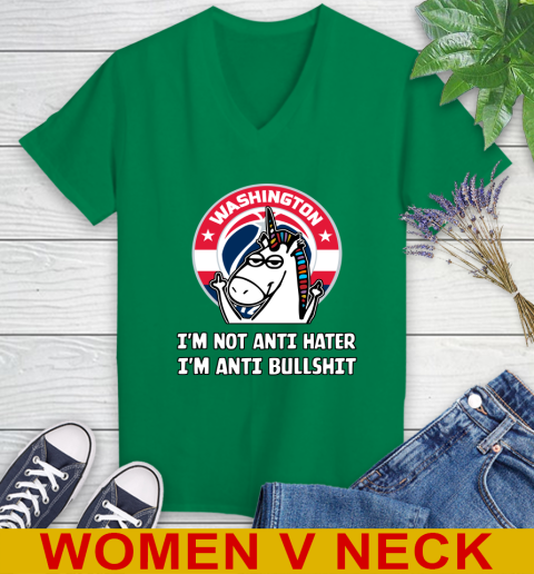 Washington Wizards NBA Basketball Unicorn I'm Not Anti Hater I'm Anti Bullshit Women's V-Neck T-Shirt 6
