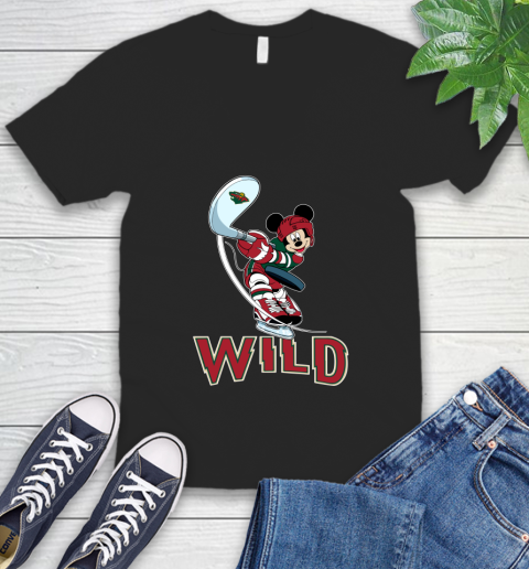 NHL Hockey Minnesota Wild Cheerful Mickey Mouse Shirt V-Neck T-Shirt
