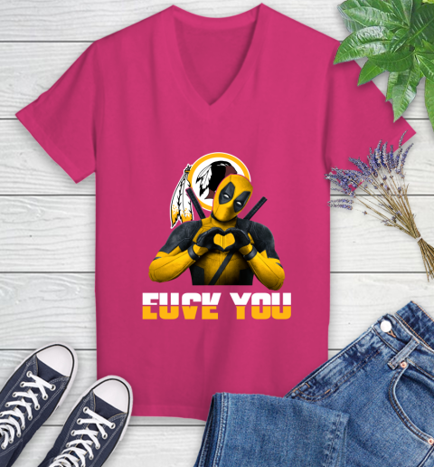 NHL Washington Redskins Deadpool Love You Fuck You Football Sports Women's V-Neck T-Shirt 9