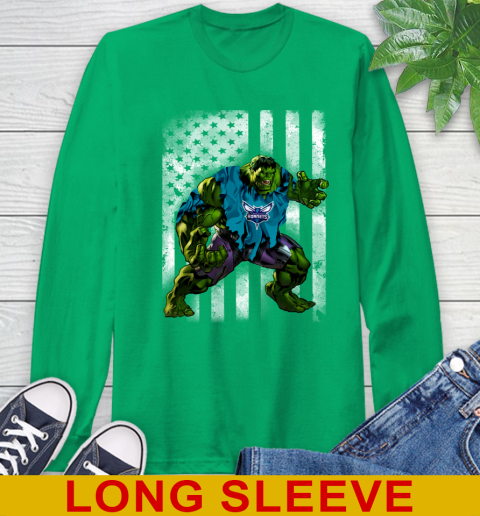 Charlotte Hornets Hulk Marvel Avengers NBA Basketball American Flag Long Sleeve T-Shirt 8