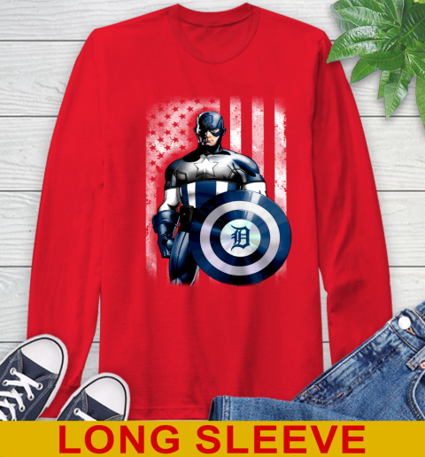 Detroit Tigers MLB Baseball Captain America Marvel Avengers American Flag Shirt Long Sleeve T-Shirt 12