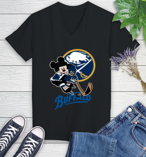 NHL Buffalo Sabres Mickey Mouse Disney Hockey T Shirt Women's V-Neck T-Shirt 2