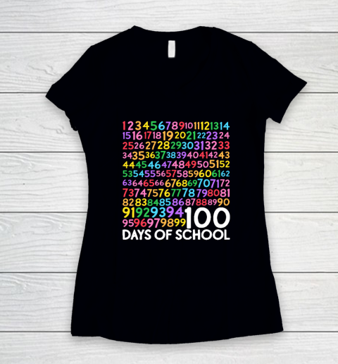 100th Day of School Teacher Kids 100 Days Math Numbers Women's V-Neck T-Shirt