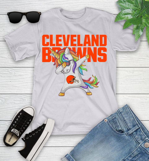 Cleveland Browns NFL Football Funny Unicorn Dabbing Sports Youth T-Shirt 4