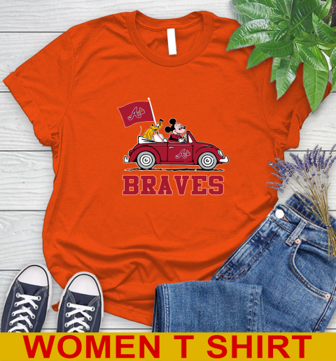 MLB Baseball Atlanta Braves Pluto Mickey Driving Disney Shirt Women's T-Shirt - Image 5