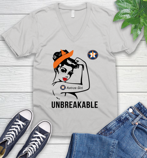 MLB Houston Astros Girl Unbreakable Baseball Sports V-Neck T-Shirt