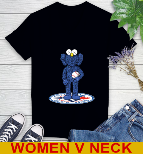 MLB Baseball Toronto Blue Jays Kaws Bff Blue Figure Shirt Women's V-Neck T-Shirt 2