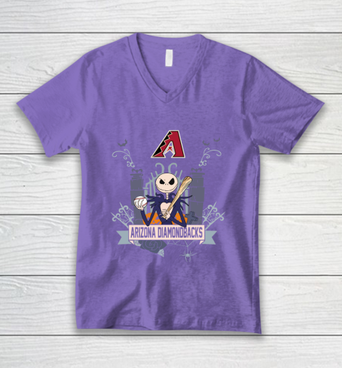 MLB Arizona Diamondbacks Baseball Jack Skellington Halloween V-Neck T-Shirt 8