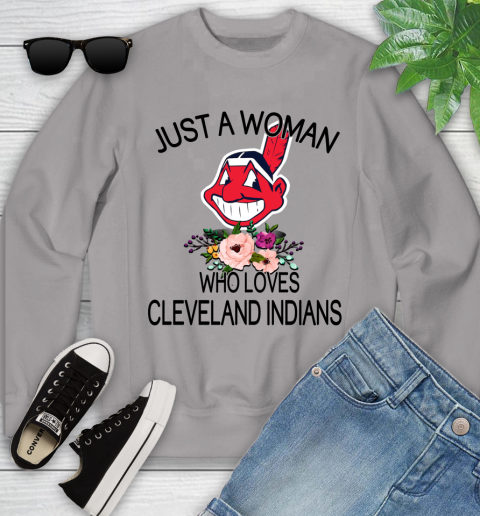 MLB Just A Woman Who Loves Cleveland Indians Baseball Sports Youth Sweatshirt 2