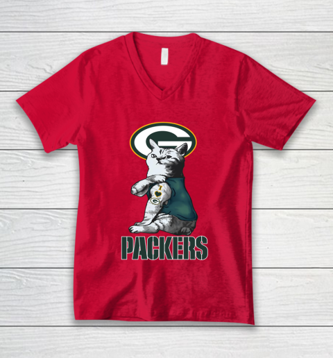 NFL Football My Cat Loves Green Bay Packers V-Neck T-Shirt 6