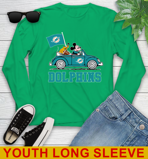 NFL Football Miami Dolphins Pluto Mickey Driving Disney Shirt Youth Long Sleeve 7