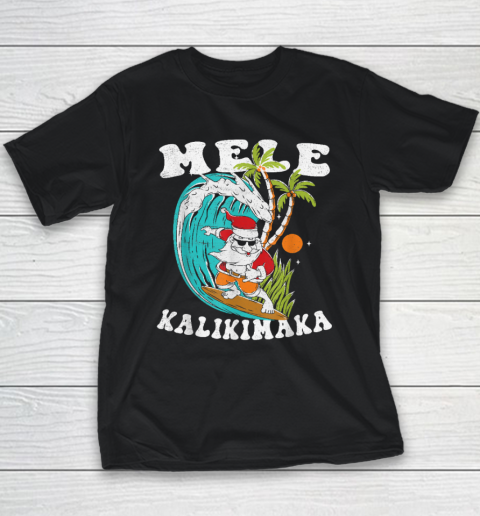 Mele Kalikimaka Hawaii Christmas Surfing Santa Youth T-Shirt