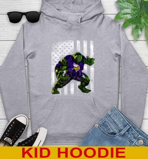 Minnesota Vikings Hulk Marvel Avengers NFL Football American Flag Youth Hoodie 6