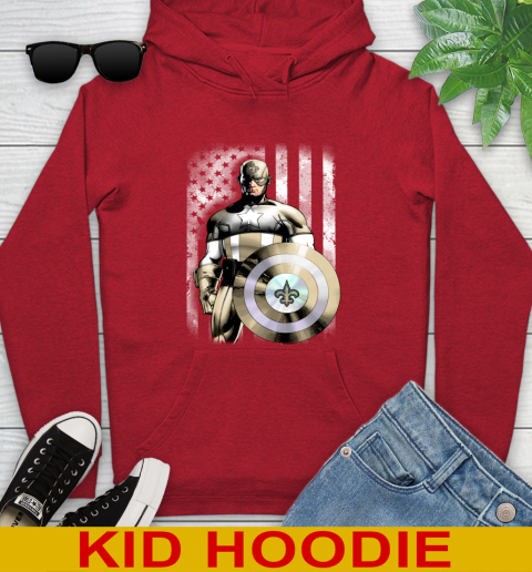 New Orleans Saints NFL Football Captain America Marvel Avengers American Flag Shirt Youth Hoodie 11