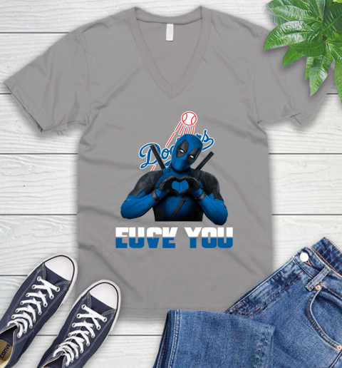 MLB Los Angeles Dodgers Deadpool Love You Fuck You Baseball Sports V-Neck T-Shirt 3