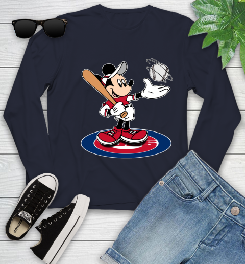 MLB Baseball Chicago Cubs Cheerful Mickey Disney Shirt Youth Long Sleeve 3