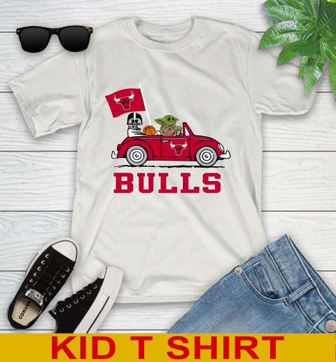 NBA Basketball Chicago Bulls Darth Vader Baby Yoda Driving Star Wars Shirt Youth T-Shirt 12