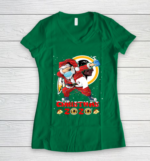 Washington Redskins Funny Santa Claus Dabbing Christmas 2020 NFL Women's V-Neck T-Shirt 3