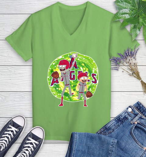 MLB Los Angeles Angels Rick And Morty Baseball Sports Women's V-Neck T-Shirt 11