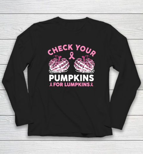 Check Your Pumpkins Breast Cancer Awareness Halloween Long Sleeve T-Shirt 2