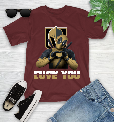 NHL Vegas Golden Knights Deadpool Love You Fuck You Hockey Sports Youth T-Shirt 14