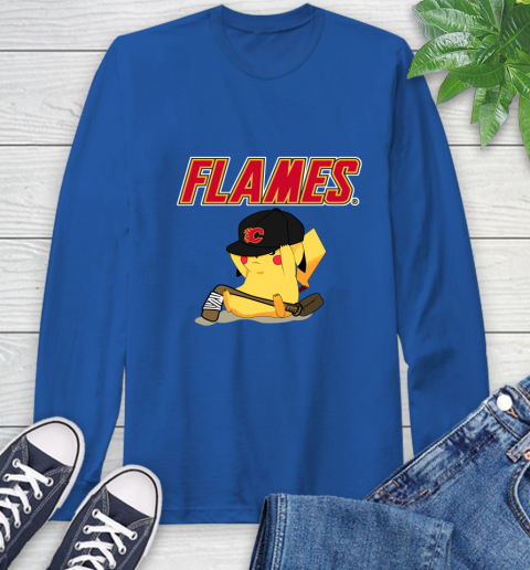 NHL Pikachu Hockey Sports Calgary Flames Long Sleeve T-Shirt 9