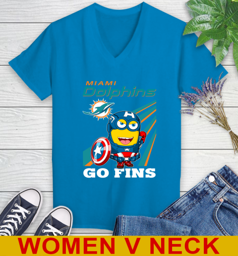 NFL Football Miami Dolphins Captain America Marvel Avengers Minion Shirt Women's V-Neck T-Shirt 7