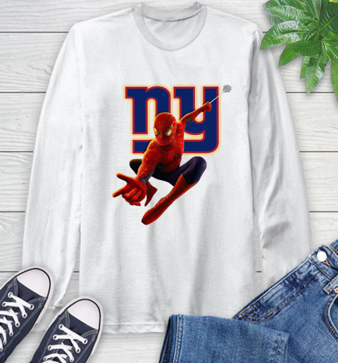 NFL Spider Man Avengers Endgame Football New York Giants Long Sleeve T-Shirt