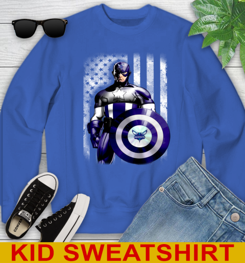 Charlotte Hornets NBA Basketball Captain America Marvel Avengers American Flag Shirt Youth Sweatshirt 6